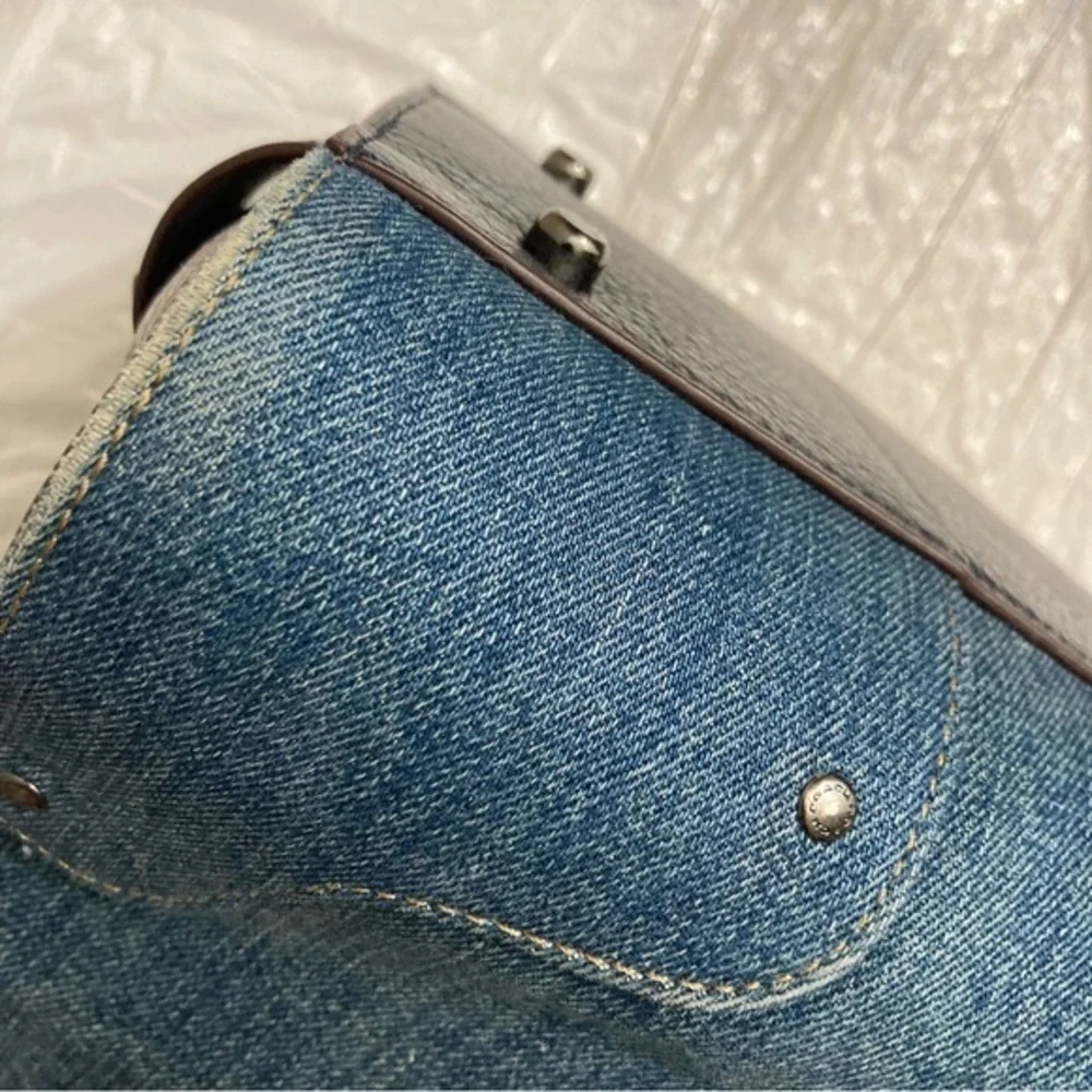 Coach Mercer 30 Satchel Colorblock Denim 37786 Dark Blue Leather Turnlock